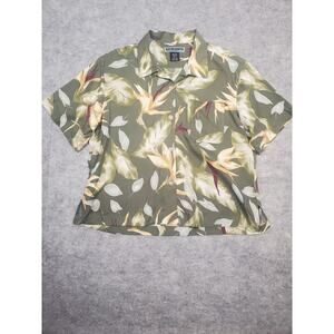 Pearl Head Bay Women's 14 Green Tropical Print Silk Short Sleeve Blouse